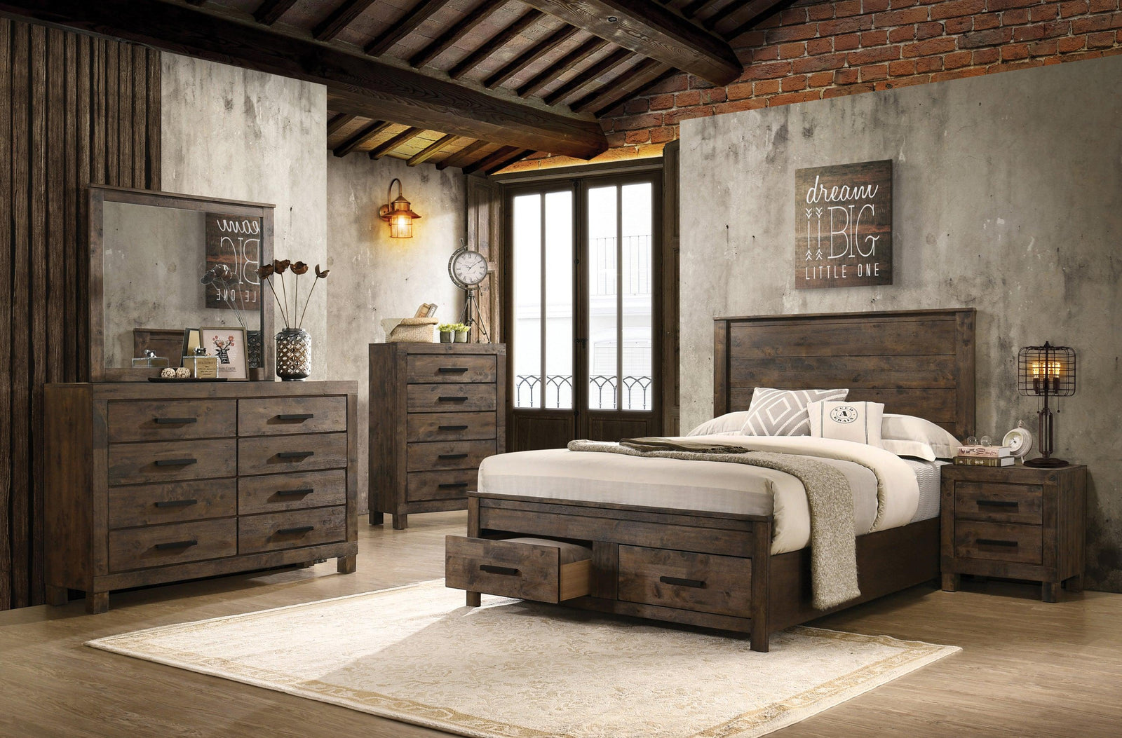 Woodmont Queen Storage Bed Rustic Golden Brown - Ella Furniture
