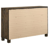 Woodmont 8-drawer dresser rustic golden brown side angle showing depth