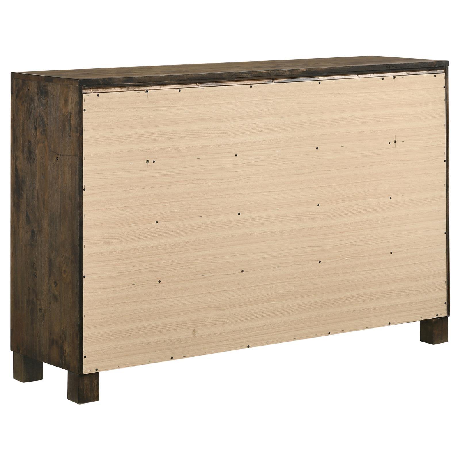 Woodmont 8-drawer dresser rustic golden brown side angle showing depth
