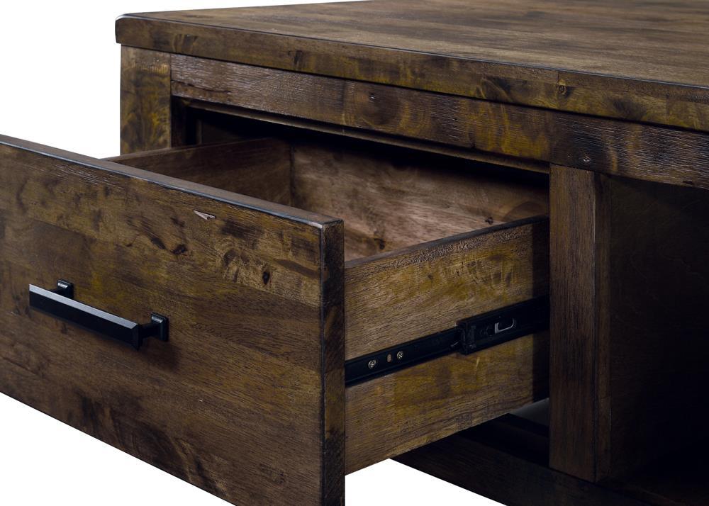 Woodmont 8-drawer dresser rustic golden brown drawer open showing interior