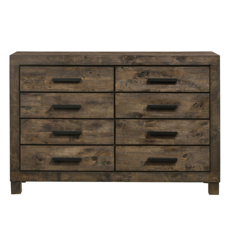 Woodmont 8-drawer dresser rustic golden brown angled view