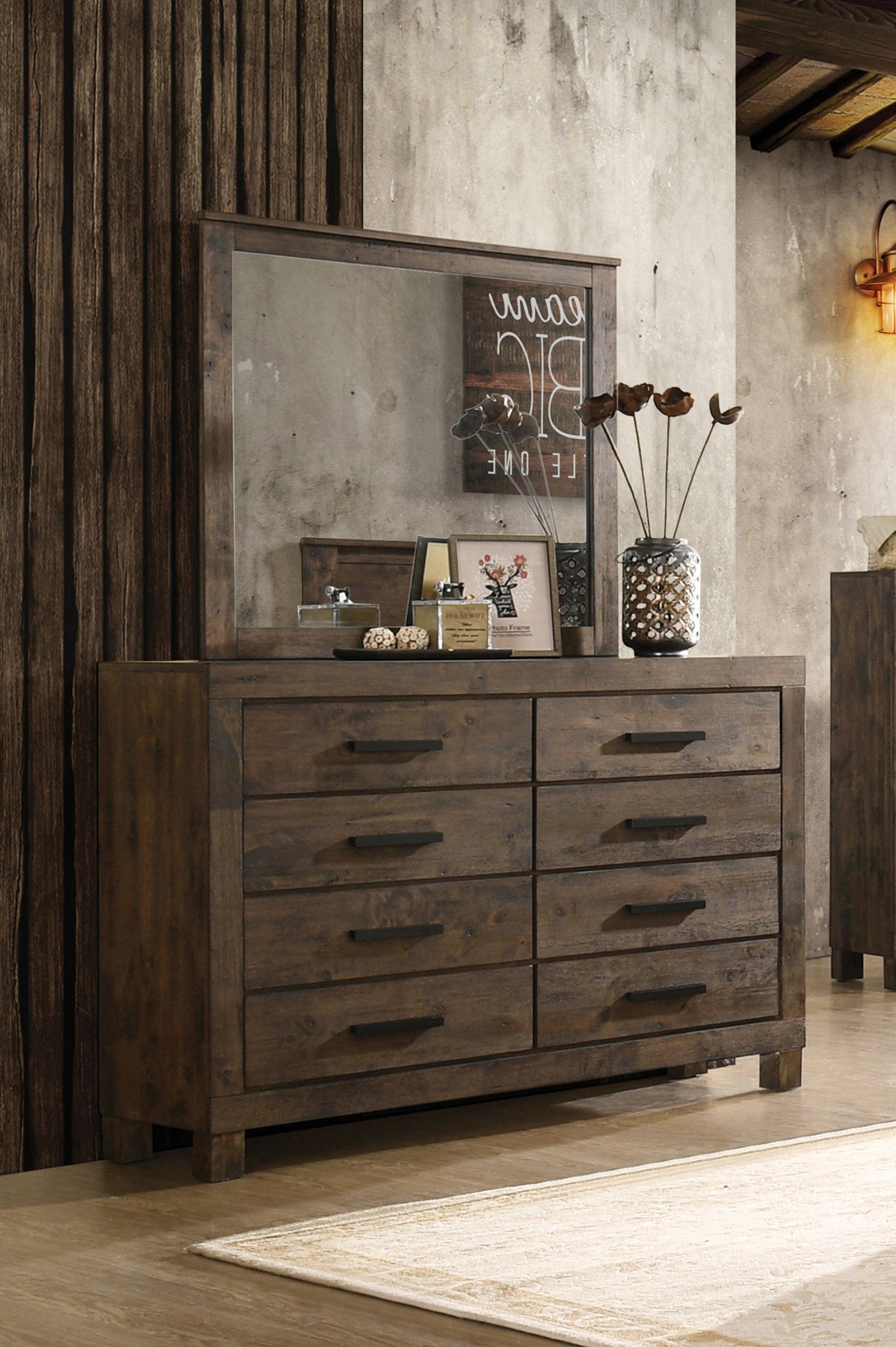 Woodmont Rectangle Mirror Rustic Golden Brown - Ella Furniture