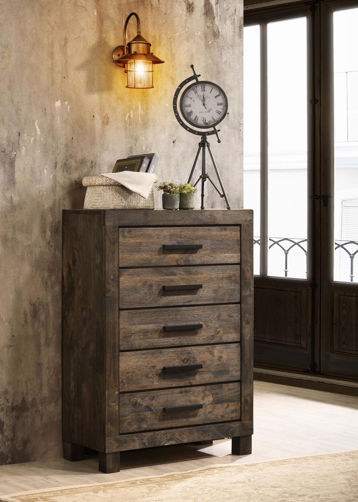 Woodmont 5-Drawer Chest Rustic Golden Brown - Ella Furniture