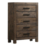 Woodmont 5-drawer chest rustic golden brown angled side view
