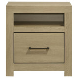 Side view of Hendricks nightstand showing drawer and cubby