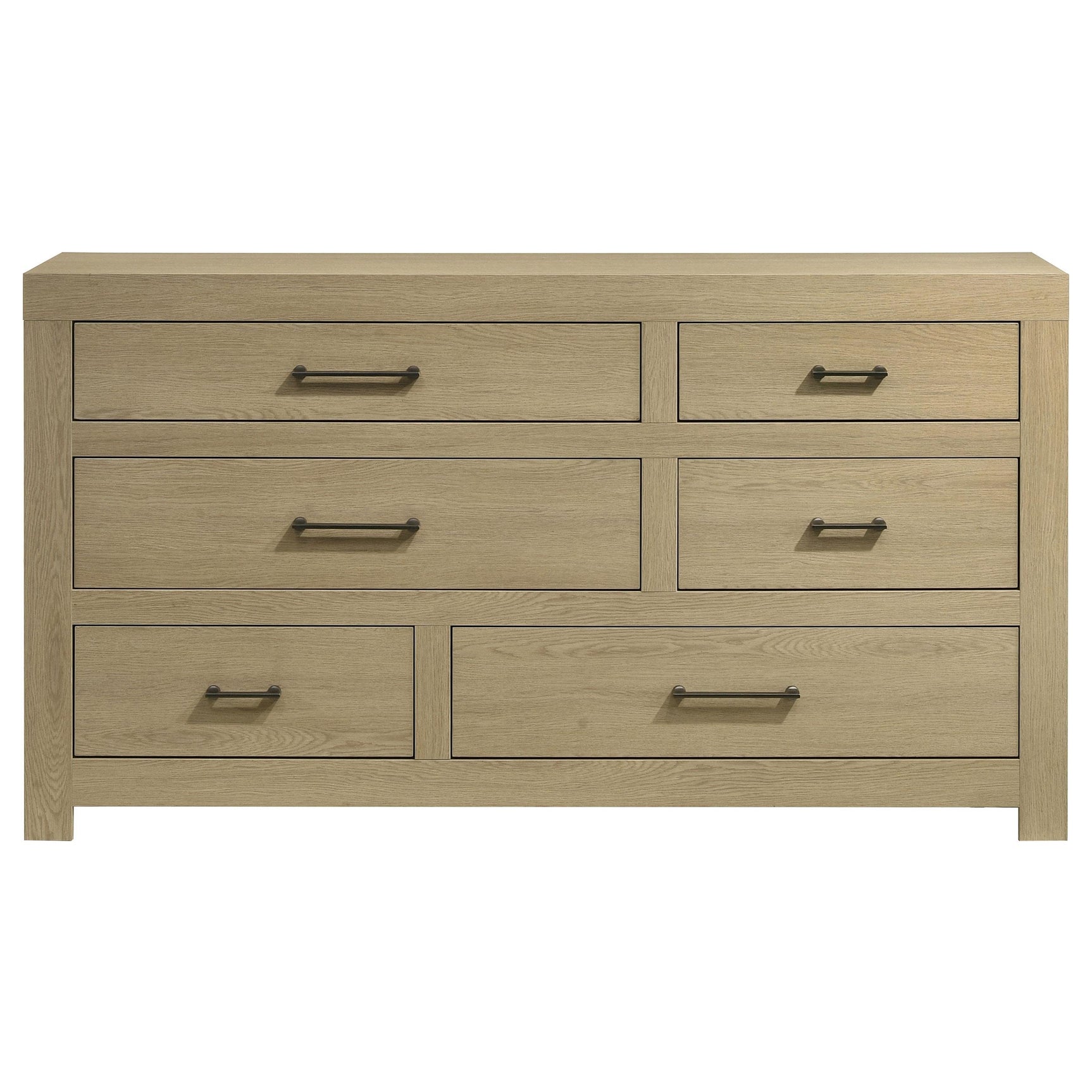 Side view of Hendricks dresser in light oak finish