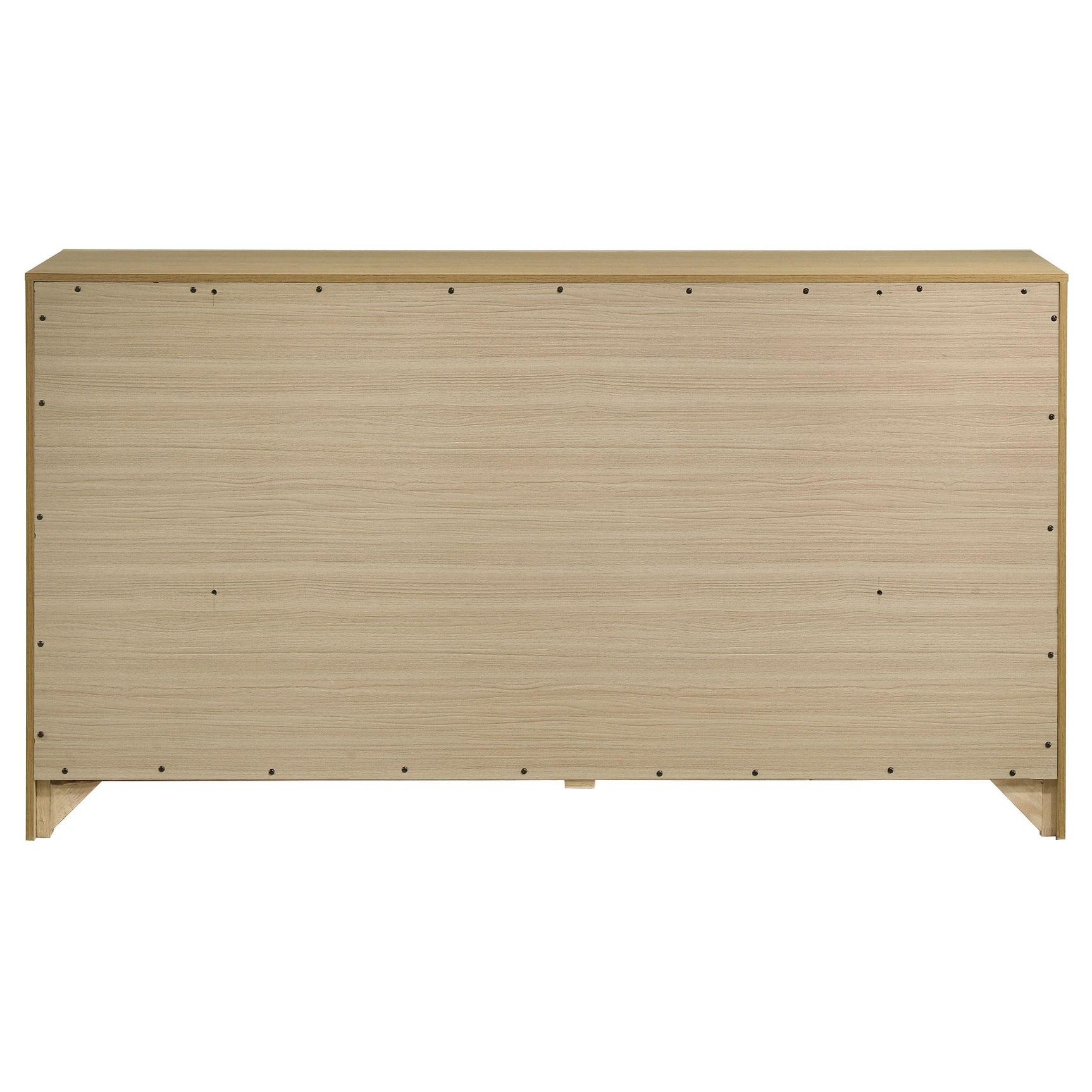 Angle view showcasing the dresser's asymmetrical drawer design