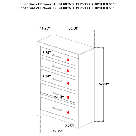 Top surface and front drawer view of Hendricks chest