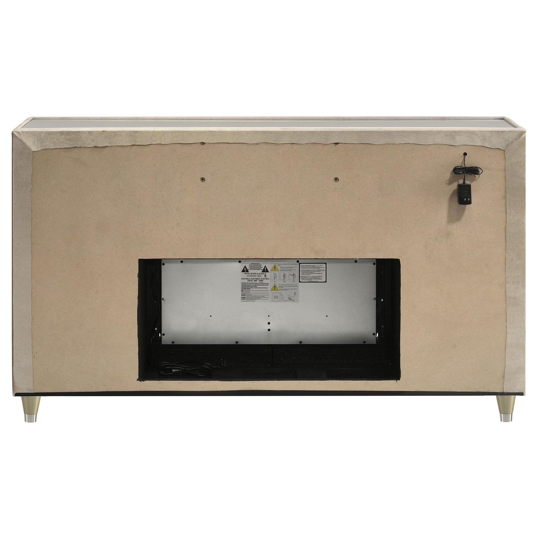 Lorient Ivory and Camel Velvet 8-drawer Flame Box Dresser with LED lights
