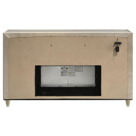 Lorient Ivory and Camel Velvet 8-drawer Flame Box Dresser with LED lights
