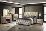 Lorient Ivory and Camel Velvet 8-drawer Flame Box Dresser with LED lights