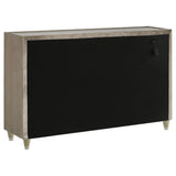 Side profile of Lorient dresser showing acrylic legs and velvet finish