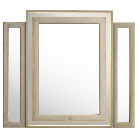 Side view of Lorient dresser mirror showing opened corner frame