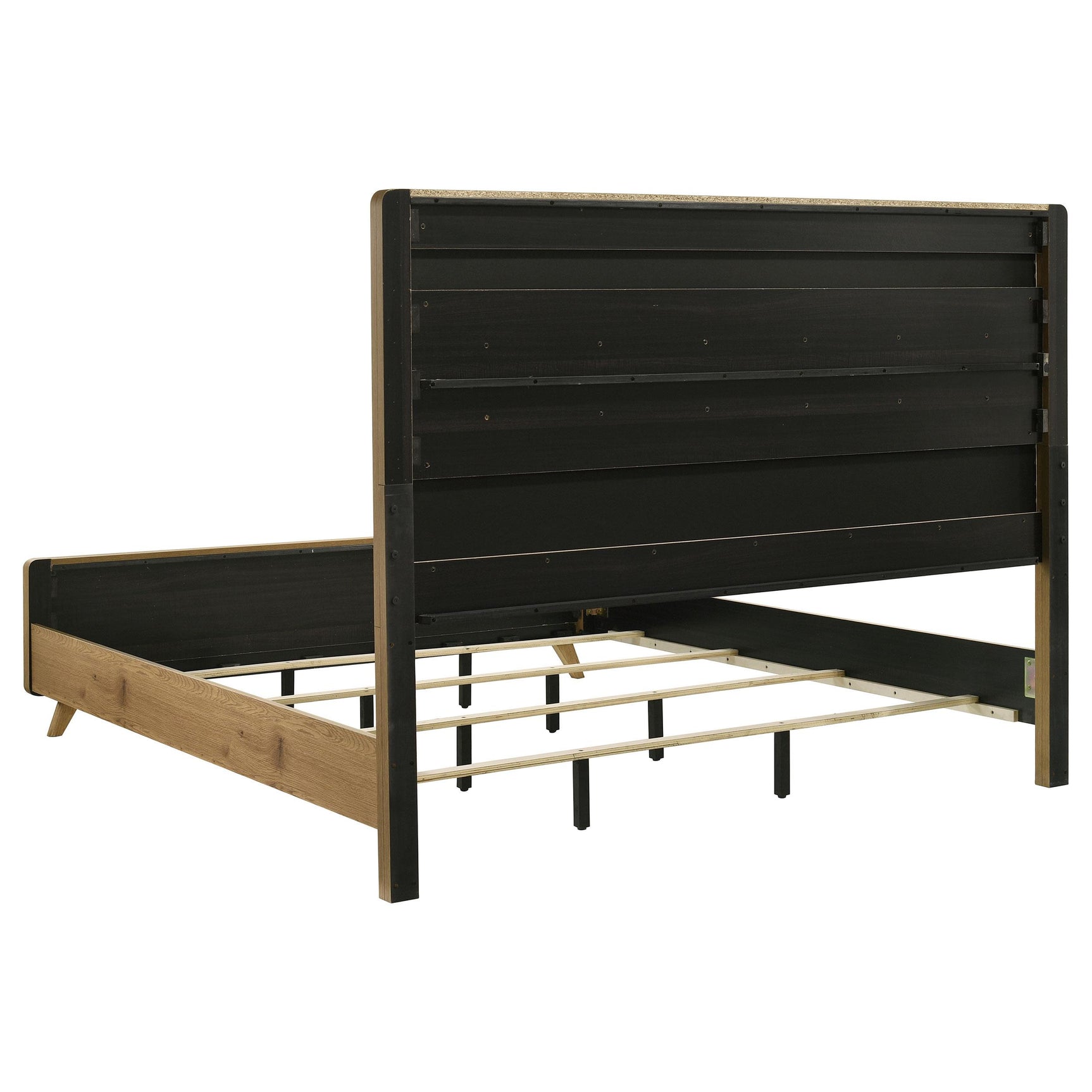 View of rubberwood support legs beneath Bennett Eastern King bed