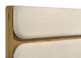 Bennett 62-inch queen upholstered panel bed in cream with light oak frame, front view