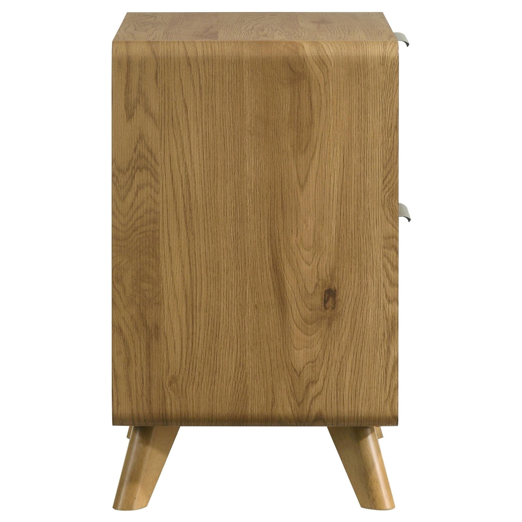 Rubberwood legs and plastic glides under Bennett nightstand