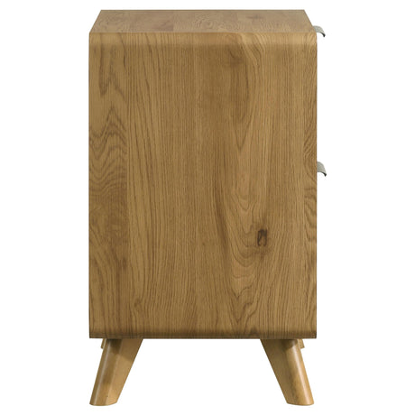 Rubberwood legs and plastic glides under Bennett nightstand