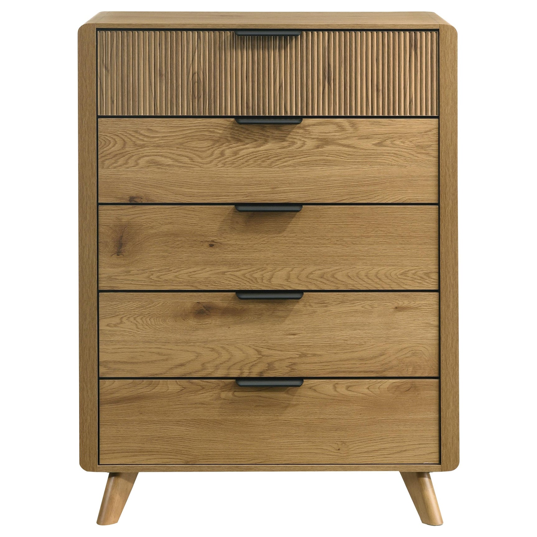 Bennett chest side view showing rubberwood legs