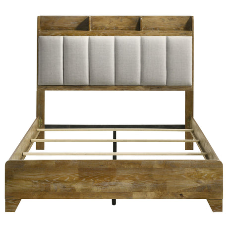Side detail of medium oak wood grain texture on Henderson bed