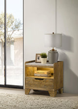 Side angle of Henderson nightstand with LED lit open cubby