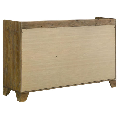 Side view of Henderson dresser in medium oak