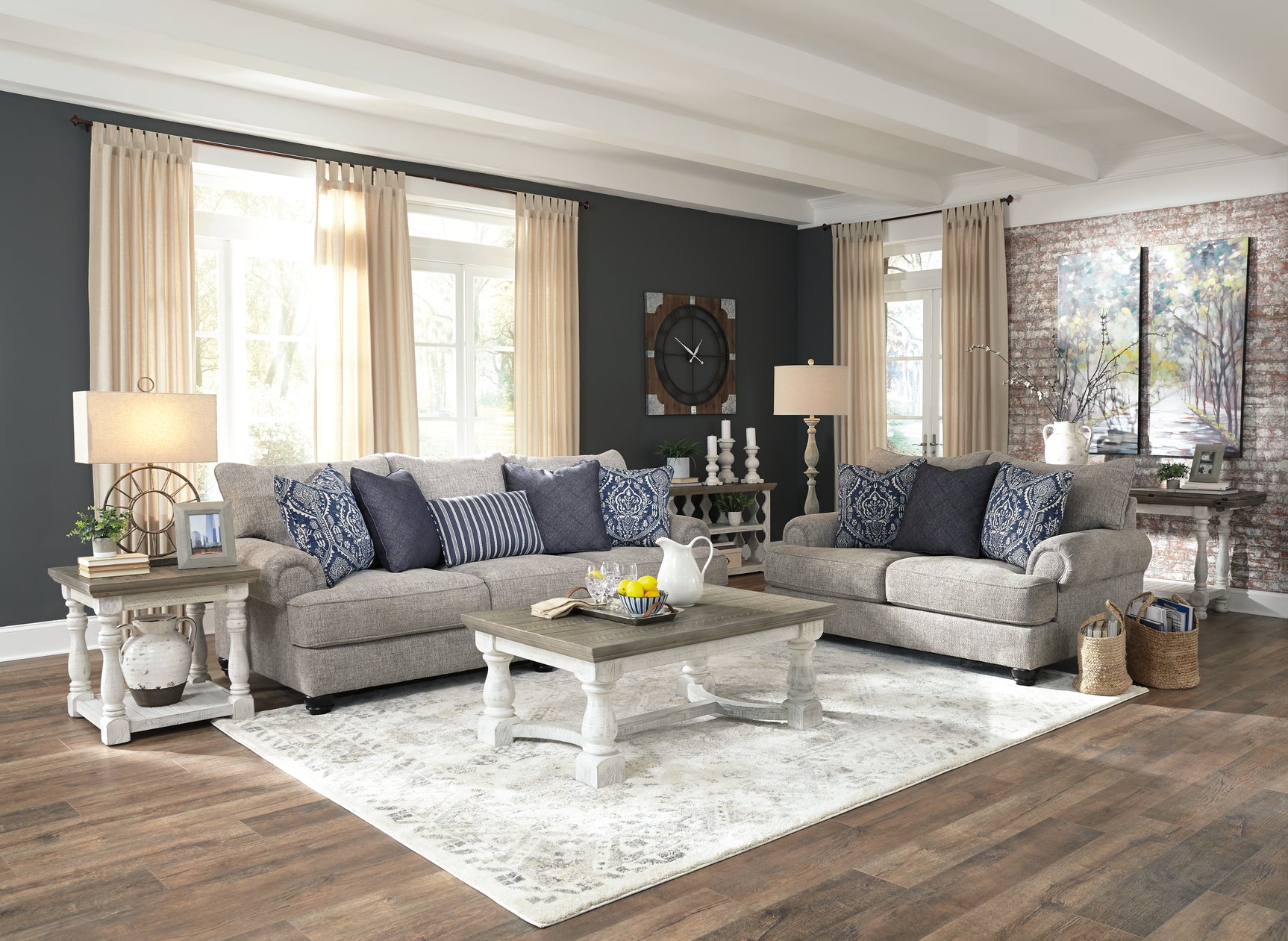 Havalance Gray and White Coffee Table with 2 End Tables