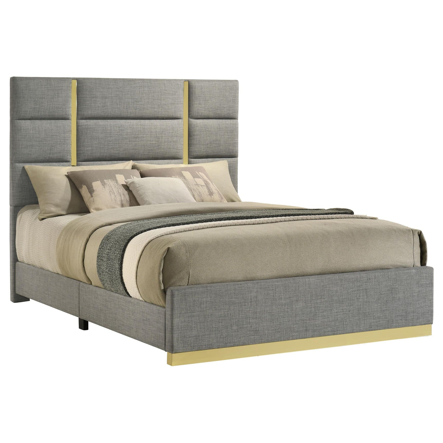 Close-up of gold acrylic strips on Ines bed headboard