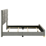 Ines bed corner showing upholstery and frame angle