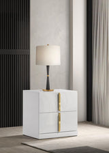 Side view of Ines nightstand showing drawer detail