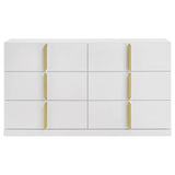 Close-up of gold drawer pulls on Ines dresser