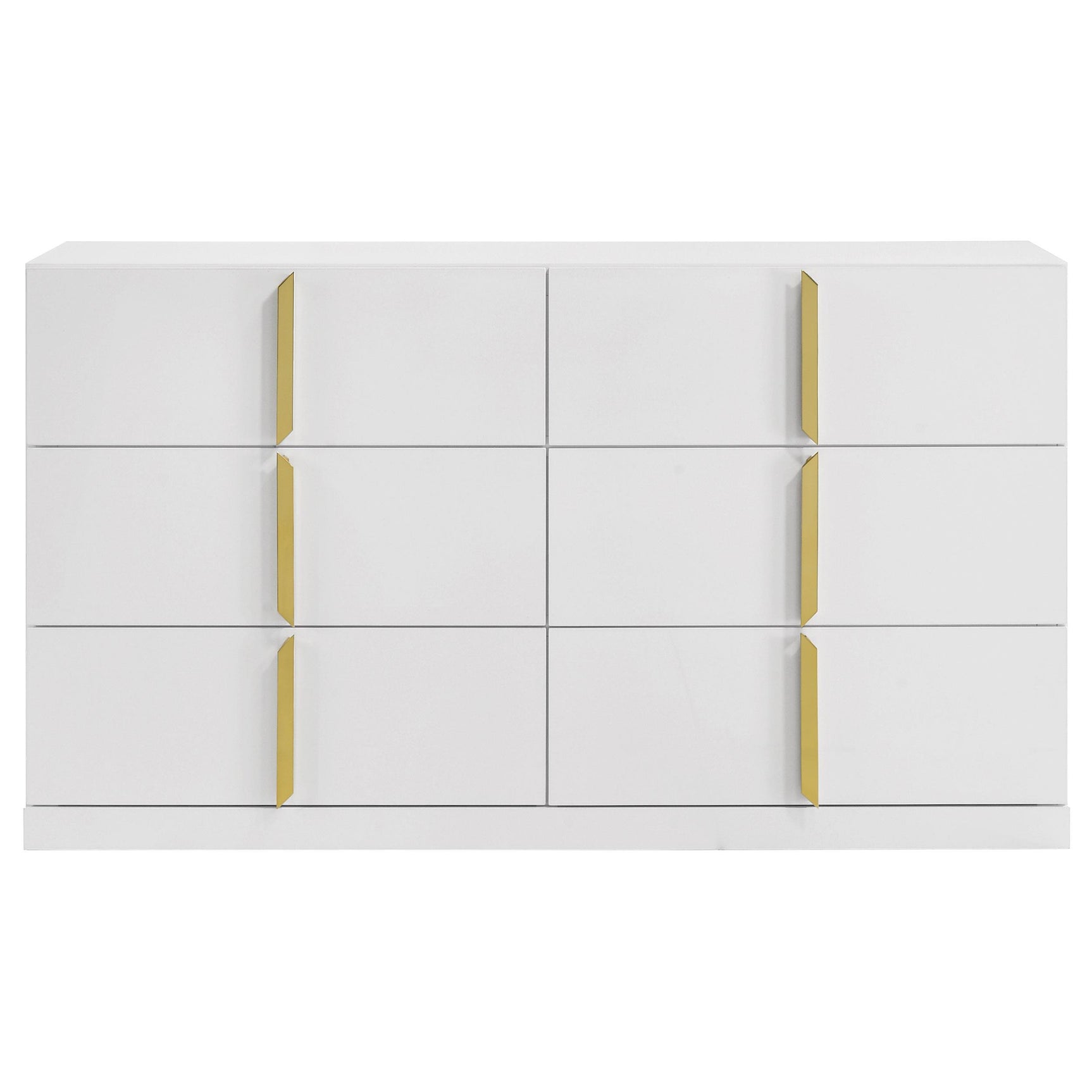 Close-up of gold drawer pulls on Ines dresser