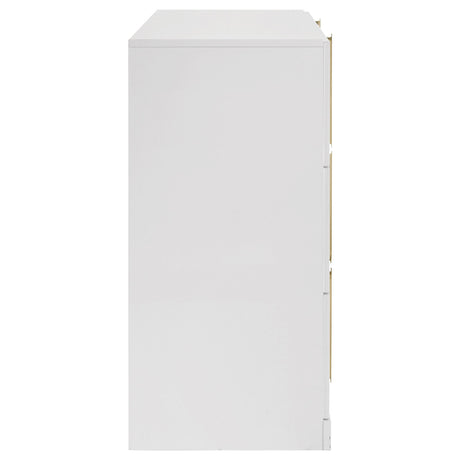Full height view of white contemporary dresser
