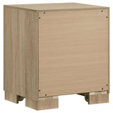 Top view of light oak nightstand surface