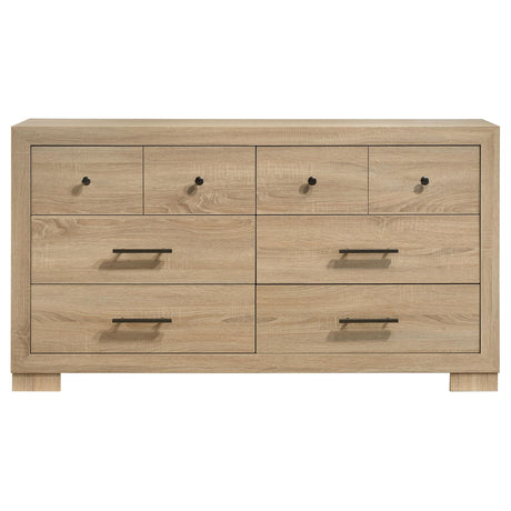 Side view of dresser highlighting light oak finish