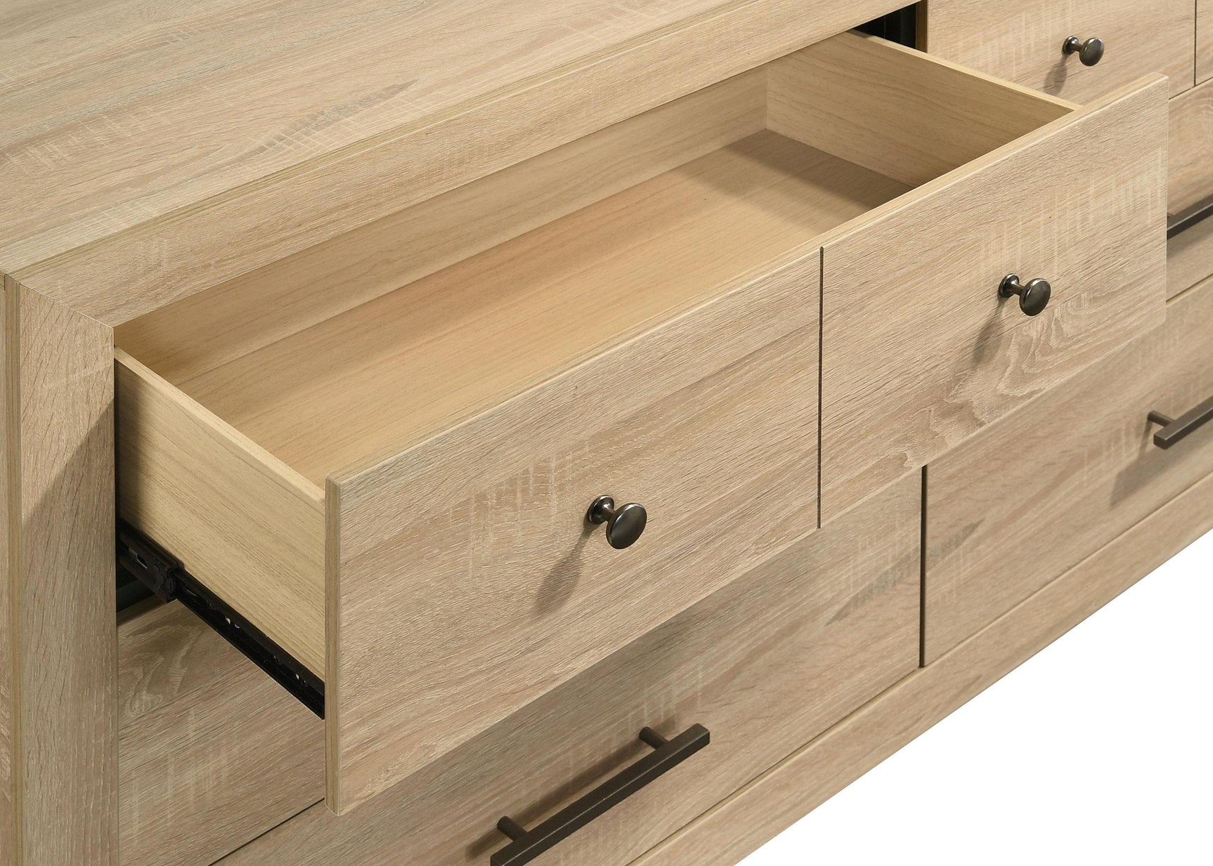 Angled view of dresser in bedroom setting