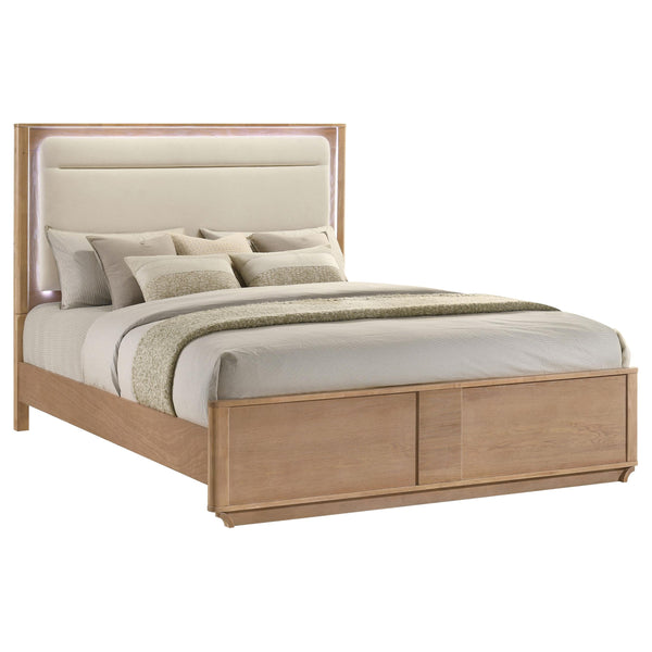 Leanne Eastern King LED Panel Bed off white and light oak side angle