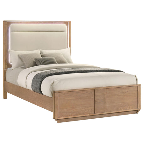 Leanne Queen LED Panel Bed side view with LED lit headboard