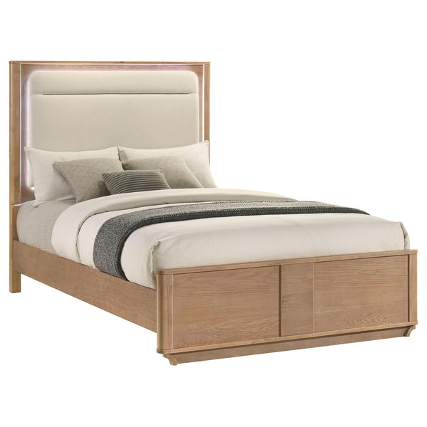 Leanne Queen LED Panel Bed side view with LED lit headboard