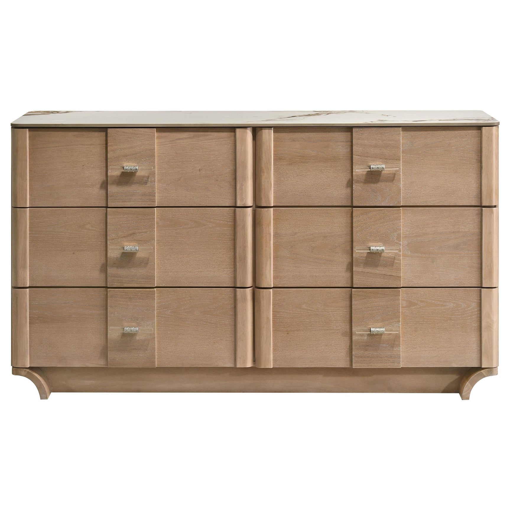 Leanne dresser side angle showing curved drawer fronts