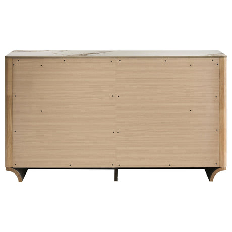 Leanne dresser showing light oak finish and solid wood accents