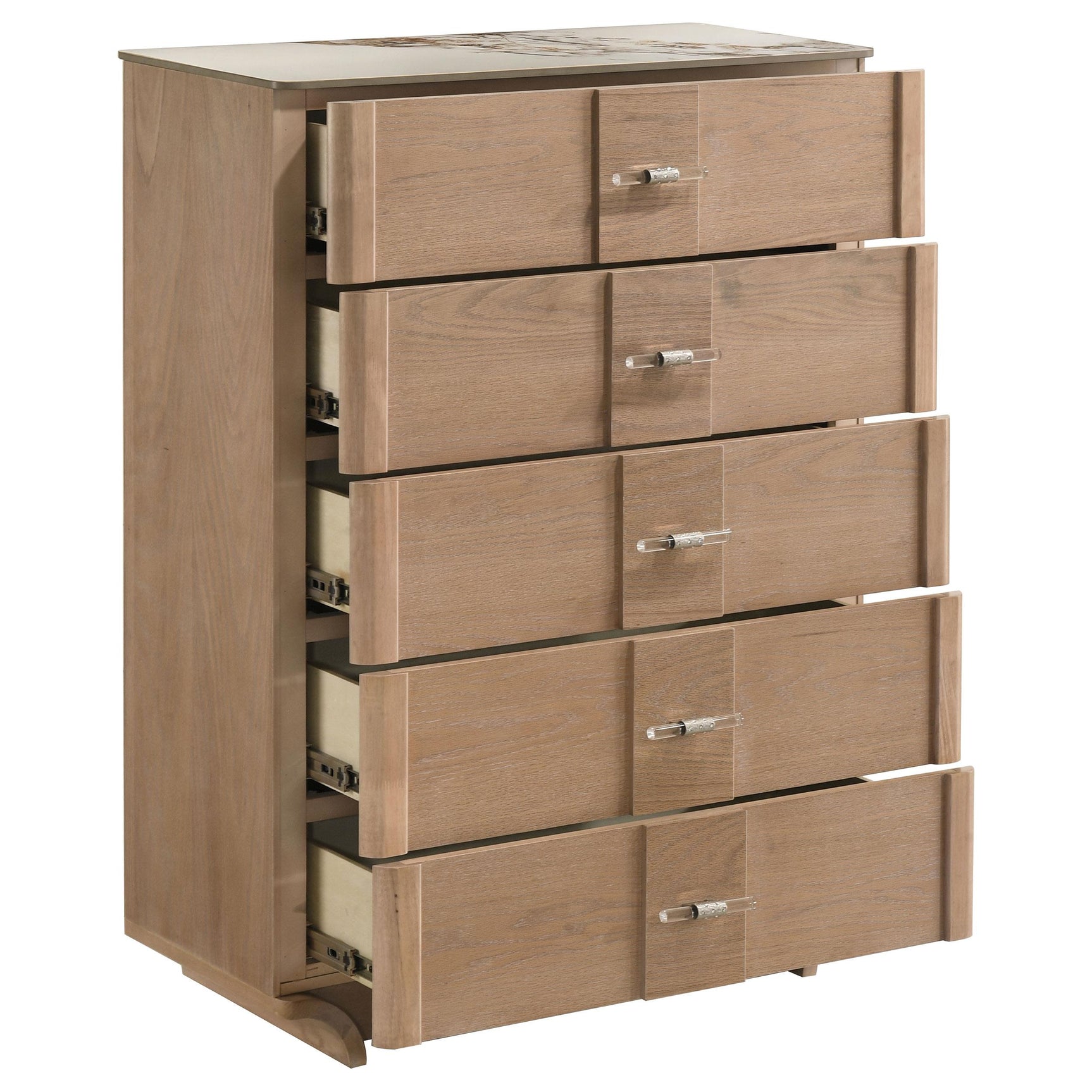 Drawer front with curved panels