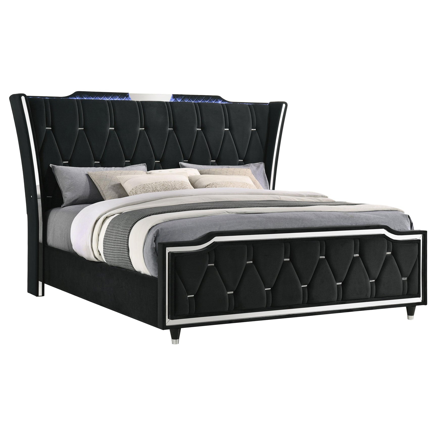 Side view showcasing padded footboard and rubberwood legs