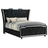 Close-up of LED crown lighting on headboard wings with switch