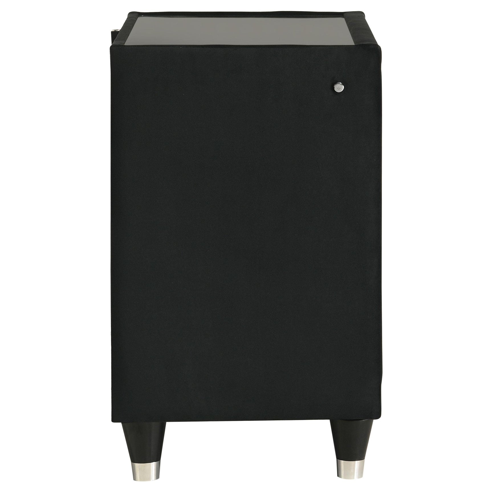 Lorient black velvet 2-drawer nightstand with LED lighting and USB ports