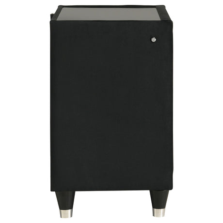 Lorient black velvet 2-drawer nightstand with LED lighting and USB ports