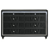 Close-up of LED lighting under tempered glass top on dresser