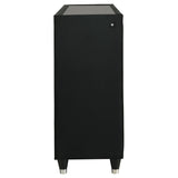 Quilted black velvet drawer front detail