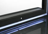 Back view of Lorient black velvet LED dresser mirror