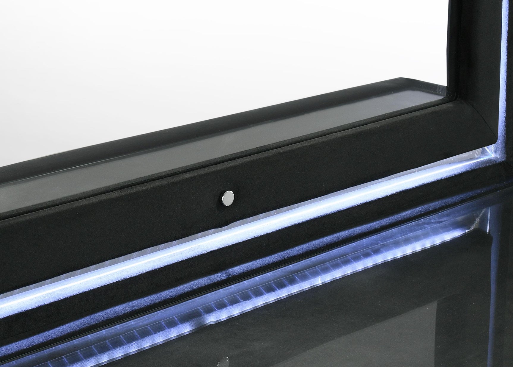 Back view of Lorient black velvet LED dresser mirror