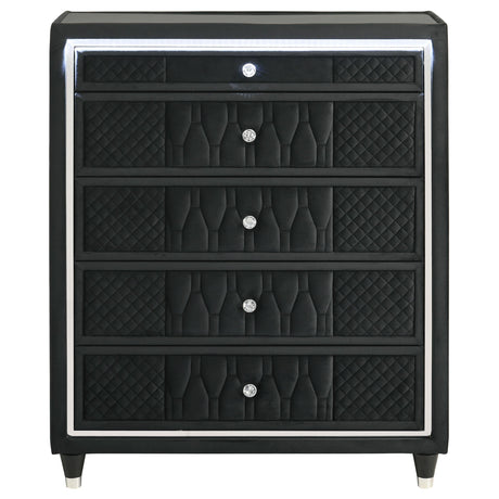 Top view showing tempered glass top and black felt-lined drawer
